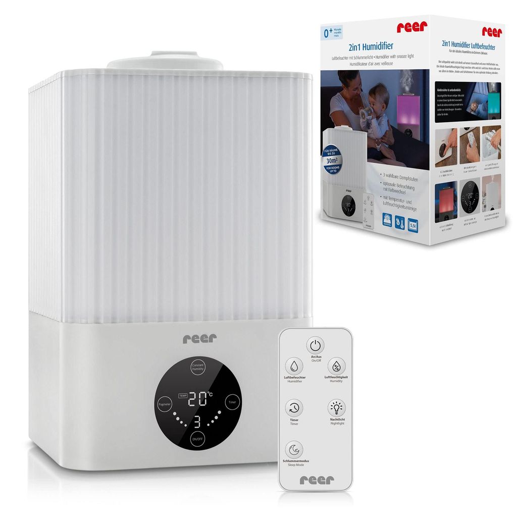 reer 2in1 Luftbefeuchter, Ultraschall, für Kinderzimmer und Schlafzimmer, optimal für beste Luft