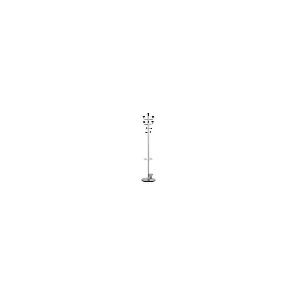 ALCO Standgarderobe, 8 Haken, dunkle Holzknöpfe, Gestell pulverbeschichtet, silber, Maße 1800 x 380 mm