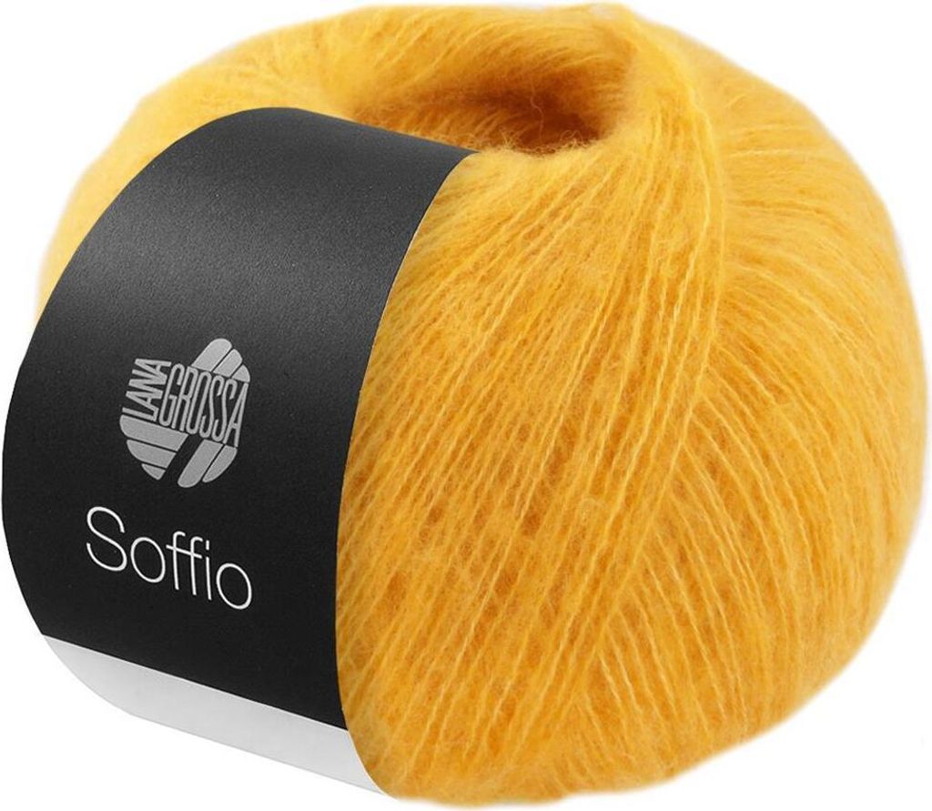 A ball of yellow yarn with a black label.
