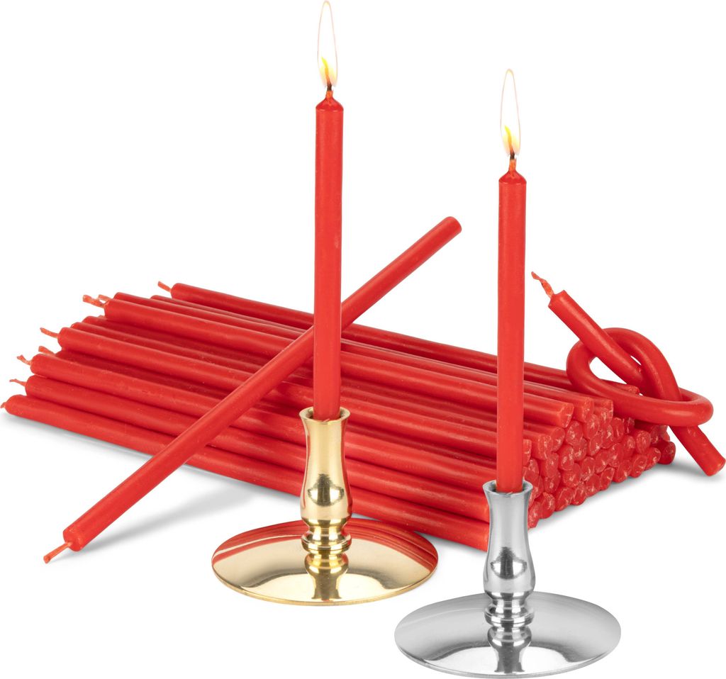 Set 2x Kerzenhalter mit Festtagkerzen rot Tropffrei L 16cm Paraffinwachs 40038