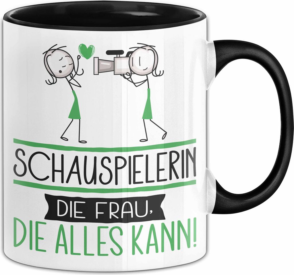 Schauspielerin Geschenk Tasse Becher Die Frau Die Allen Kann Geschenkidee für eine Schauspielerin Lustig (Schwarz)