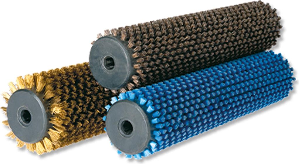 Three cylindrical brushes with bristles, arranged diagonally.