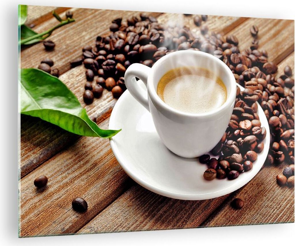 Bilder auf glas - Kaffee Tasse Espresso heiß - 70x50cm - Glasbilder - Wandbilder - Kunstdruck - zum Aufhängen bereit - Wanddekoration aus Glas - ...