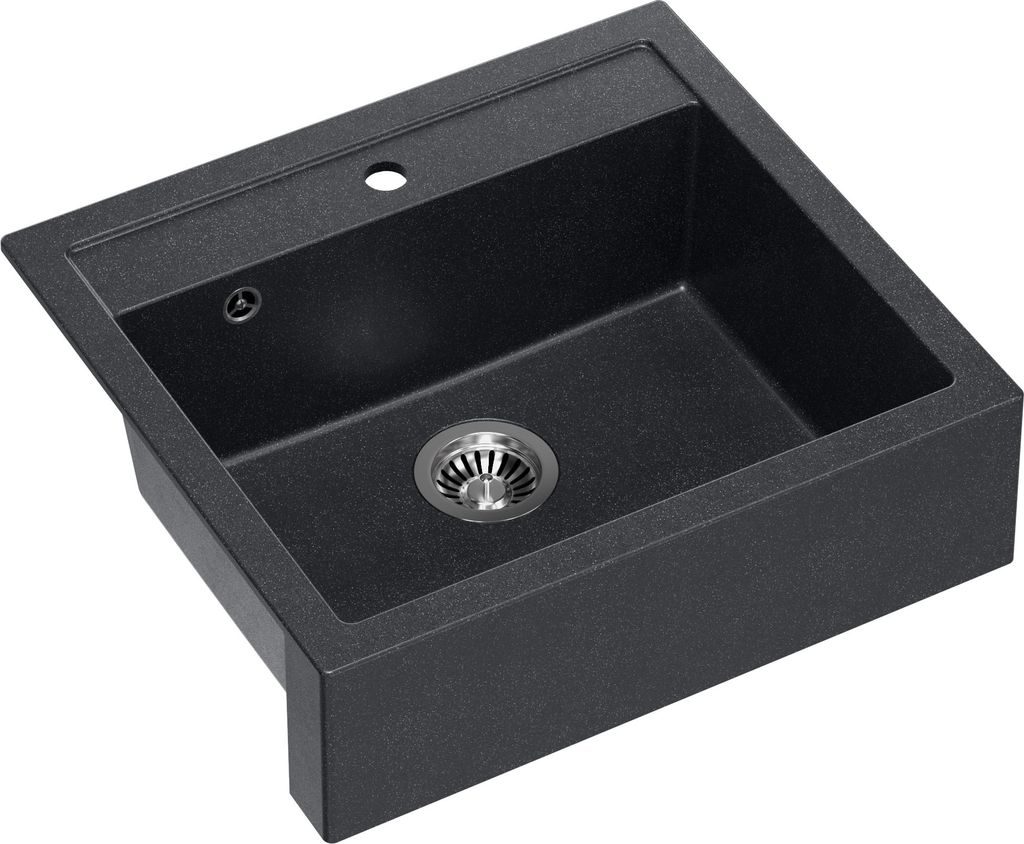 QUADRON Spülbecken 2-Becken Spüle | Größe: 59,5 x 54 x 20,5 cm | BILL 110 | Granitspüle aus GraniteQ mit Siphon | Schwarz Diamant/Abfluss aus ...