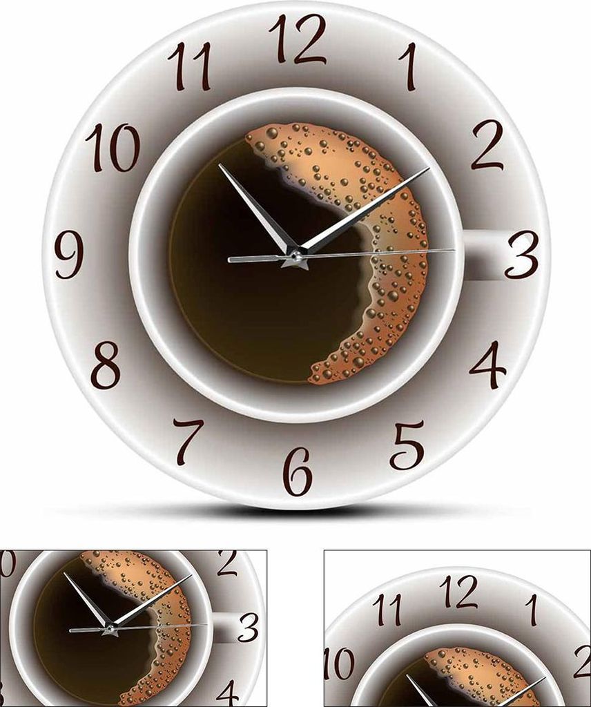 Kaffee Tassen Wanduhr 12 Zoll, Nordische Dekoration, Stille Uhr, Küche Café, Modern