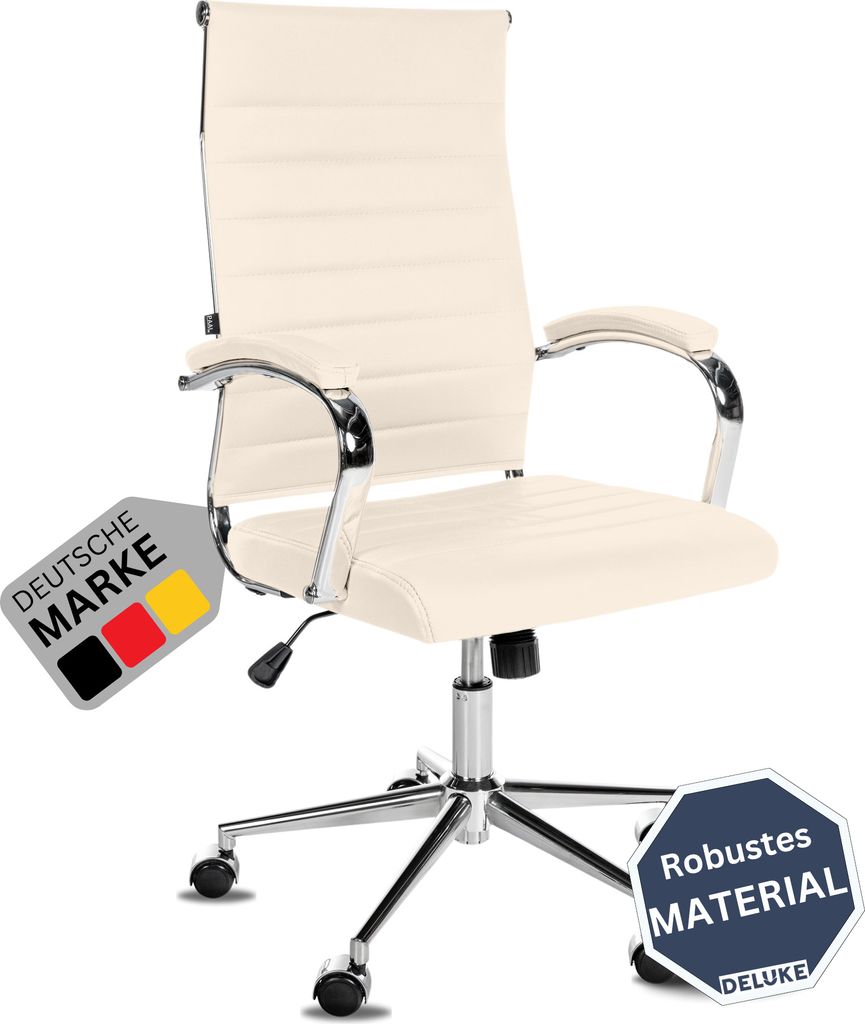 DELUKE Bürostuhl Ergonomisch MEGAO Schreibtischstuhl Echtleder | Höhenverstellbarer Drehstuhl, Arbeitsstuhl mit Armlehne | Chefsessel, Computer...