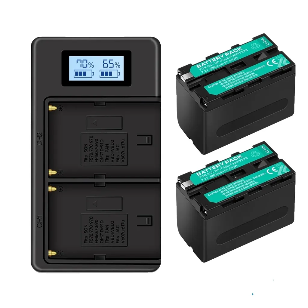 2 Batterie 8800mAh per Sony NP-F970 con Caricabatterie Display