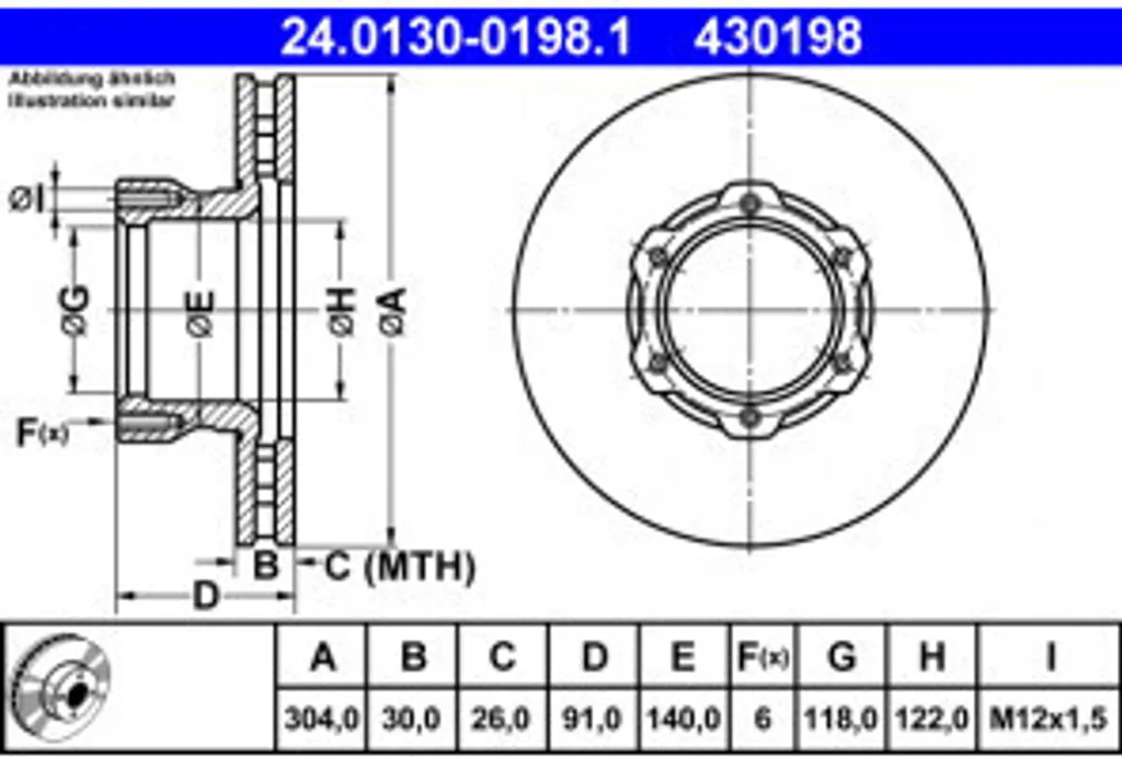 Disque de frein ventilé pour Mercedes Vario B670 - Pièce ATE 24.0130-0198.1