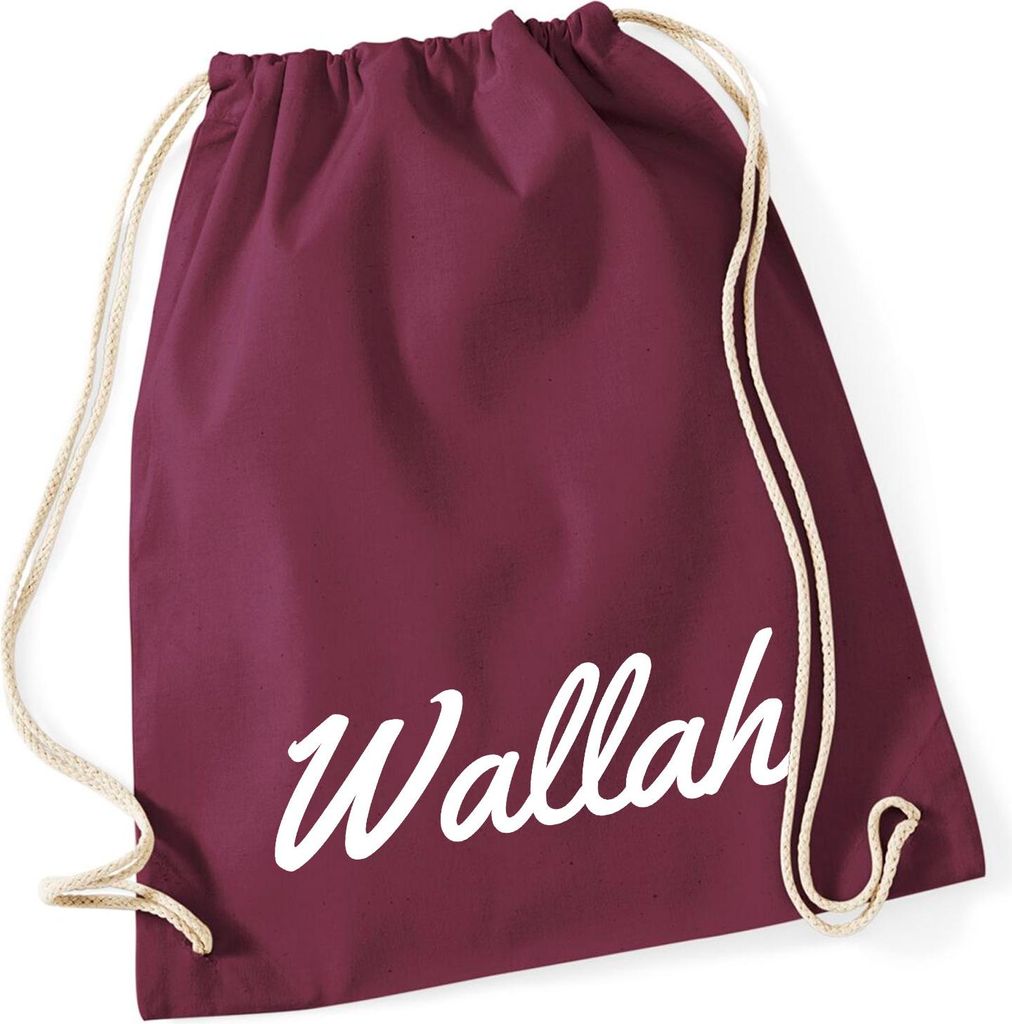 Huuraa Turnbeutel Wallah arabisch Schriftzug 12 Liter Burgundy Baumwolle Rucksack Geschenkidee