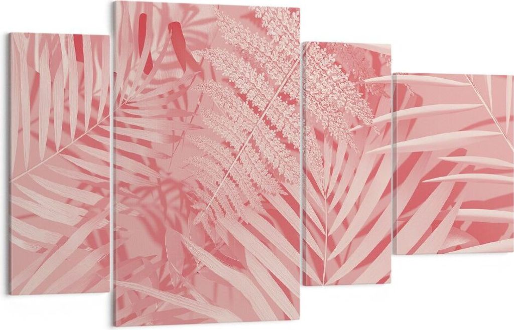 Bild auf Leinwand - Leinwandbild - 4 Teile - Rosa Blätter Palmen - 120x70cm - Wand Bild - Wanddeko - Wandbilder - Leinwanddruck - Bilder - Wanddek...