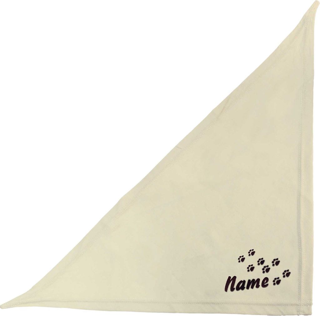 Besticktes Hundehalstuch Beige 35 cm Bandana Pfotenspur + Hundename