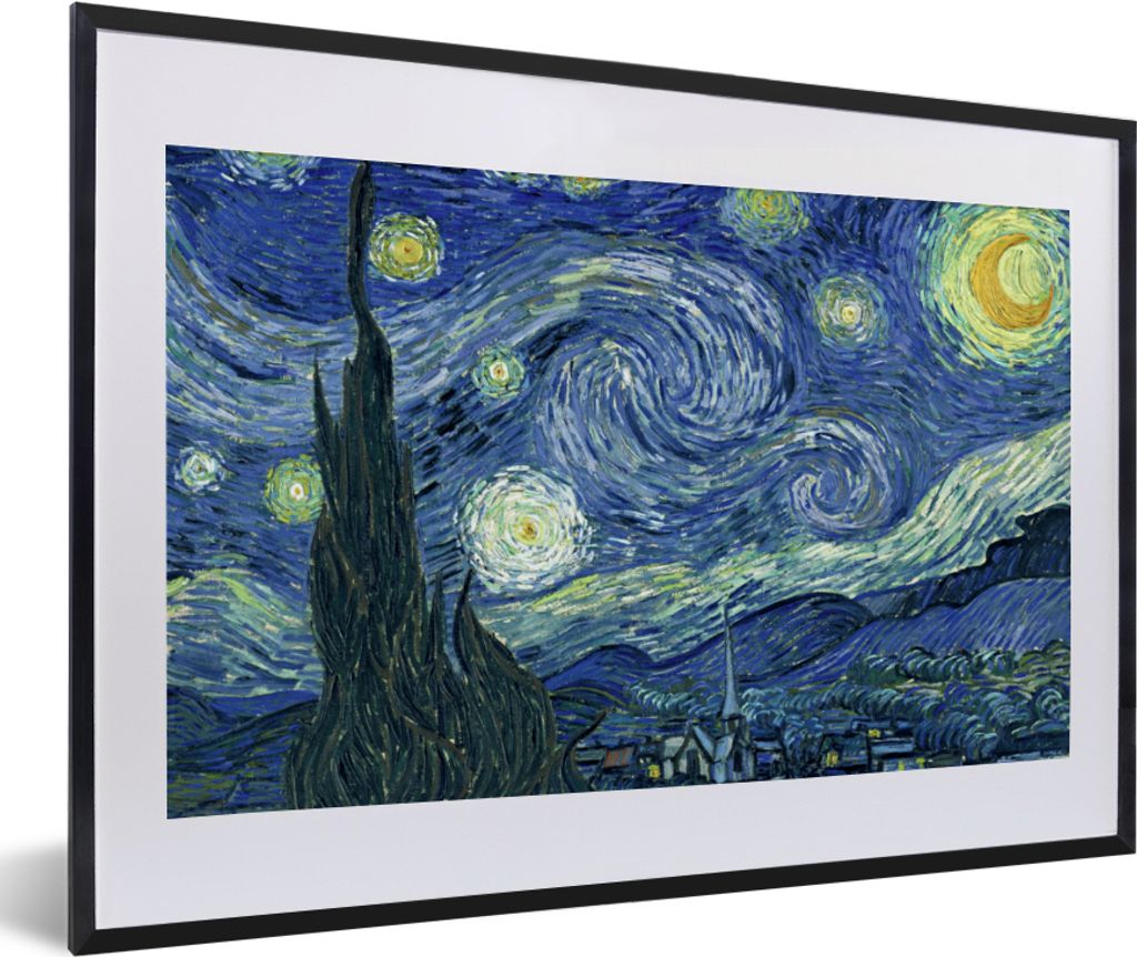 MuchoWow Gerahmtes Poster Sternennacht - Gemälde - Alte Meister - Vincent van Gogh 60x40 cm - Poster mit Schwarzem Bilderrahmen Wandposter Rahme...