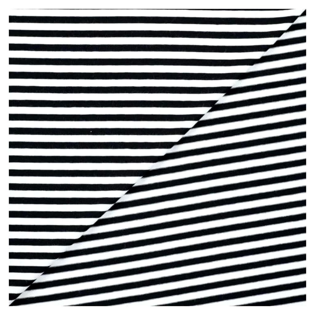 Viskose Jersey Streifen Meterware - Stretchstoff Viskose - Gestreifter Viskosestoff - Jerseystoff, Viskosejersey *Ab 50cm, Farbe: 069 schwarz 5mm