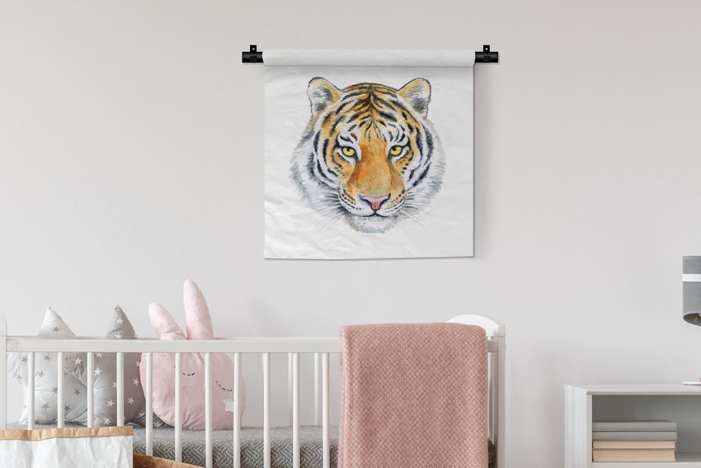 MuchoWow Wandteppich Wandbehang Tiger - Gelb - Kopf 60x60 cm Tapisserie Dekoration Wandtuch - Dekorationen - Wand Decke