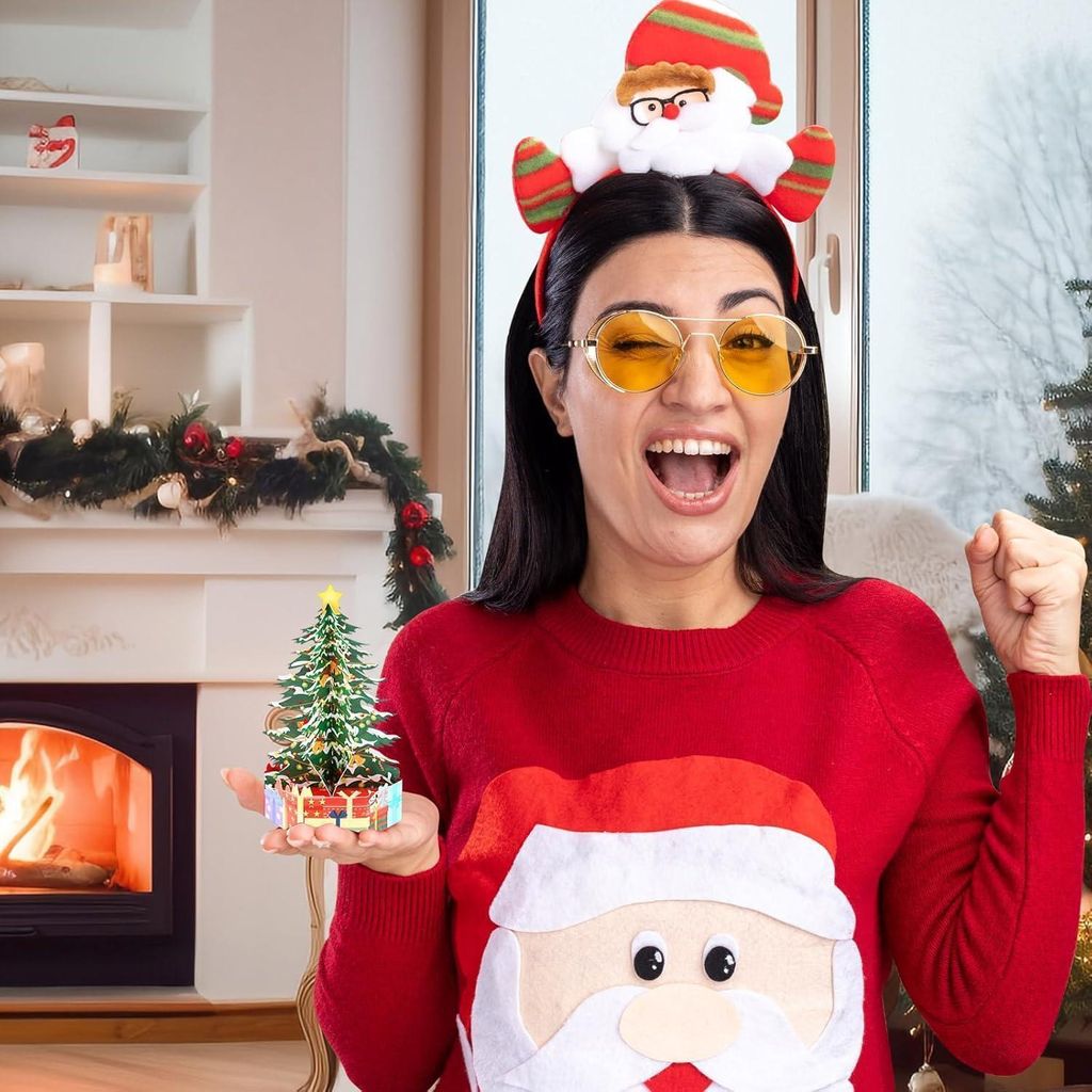 4 Biglietti Di Natale 3D Pop-up Con Buste - Babbo Natale, Pupazzo Di Neve, Renna - Cartoline Augurali A Sorpresa Per Famiglia E Amici