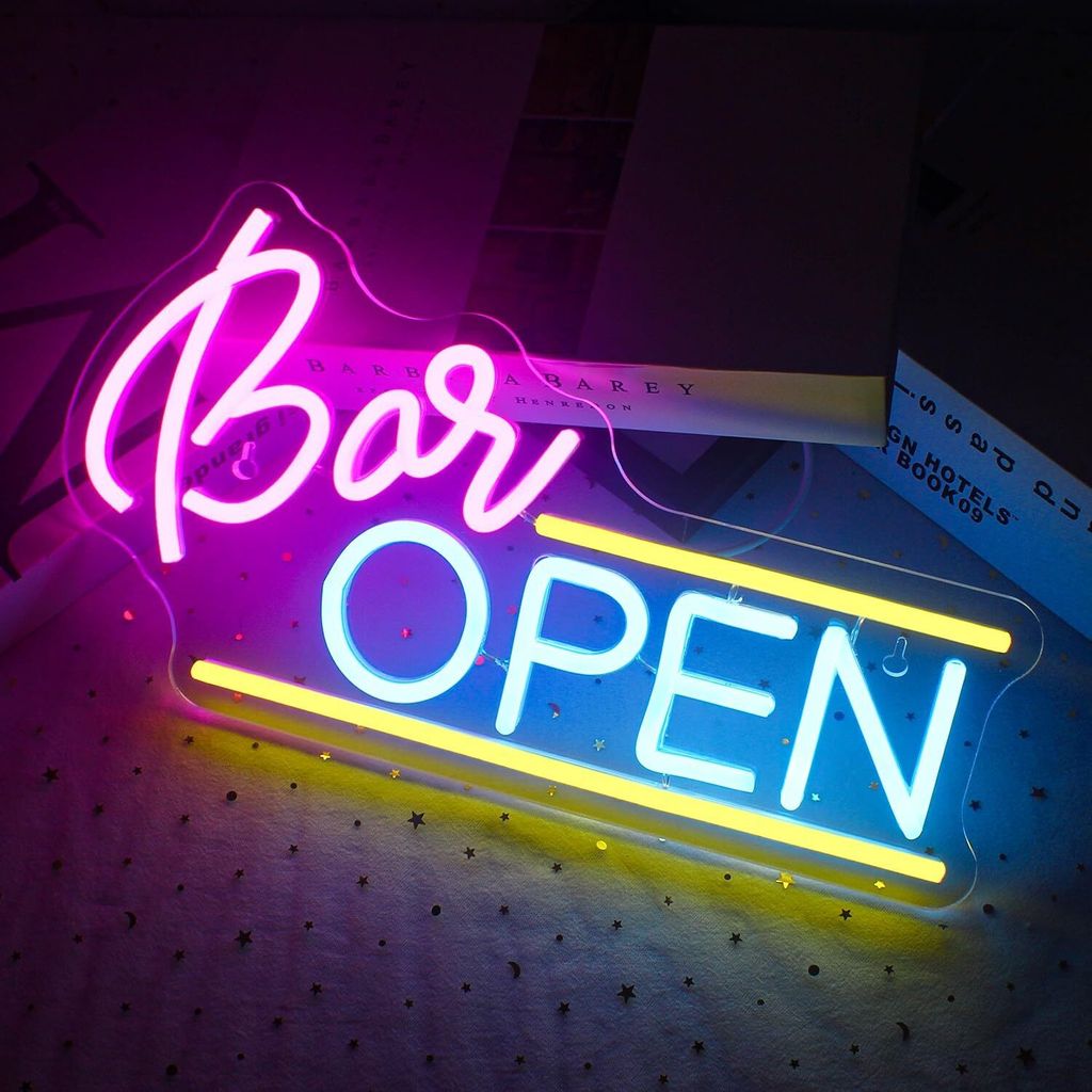 Bar Open Neon Schild Led Schrift Für Wanddeko Beleuchtung Led Schild Licht Neon Sign Für Bar, Club, Partys, Schlafzimmer, Open Sign Für Wanddeko...