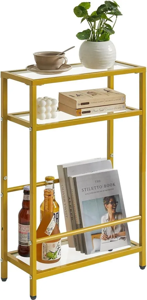 Table d'appoint en verre doré avec porte-revues 3 étages chic