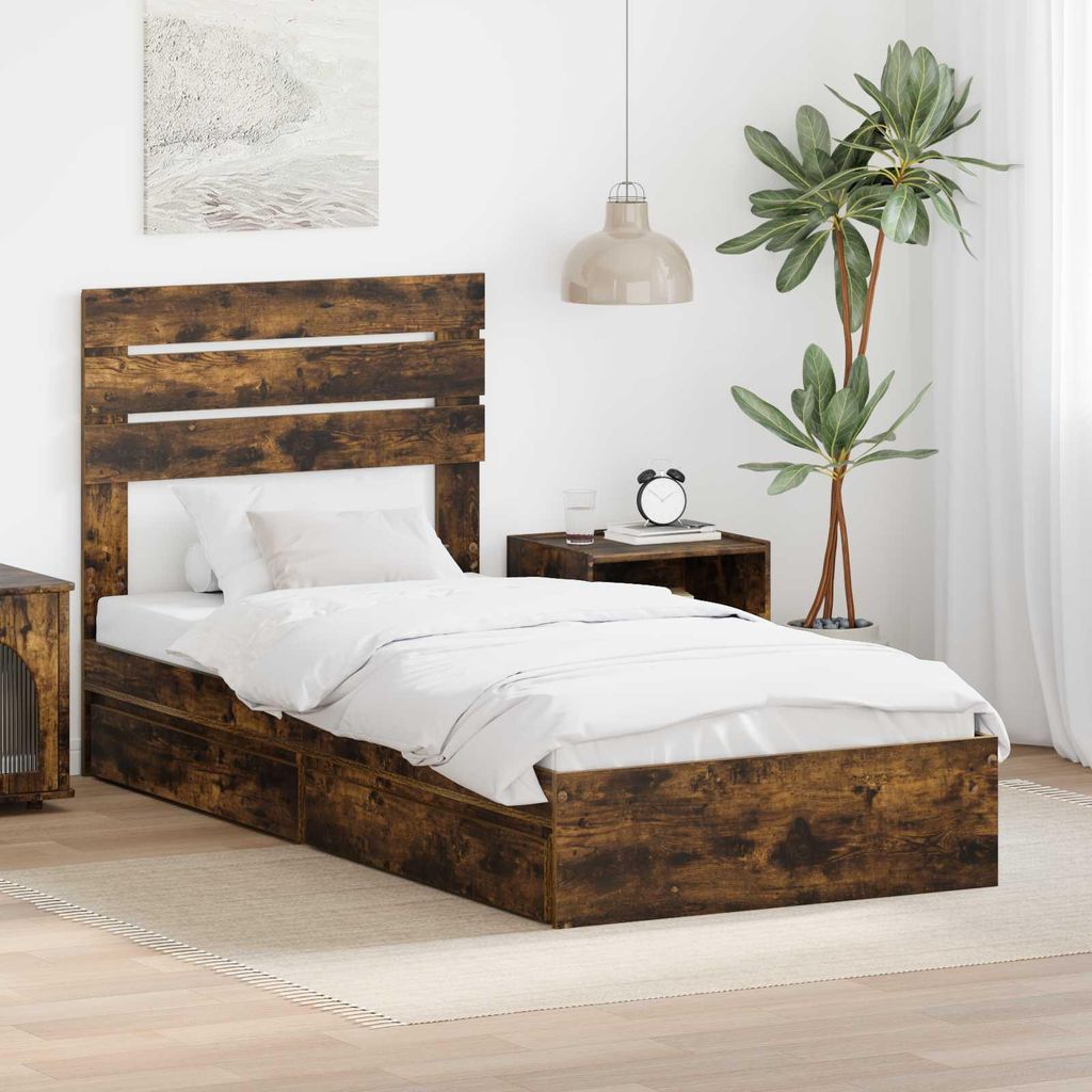 Maison Exclusive - Aufbewahrungsbett Geräucherte Eiche 100 x 200 cm Holzwerkstoff