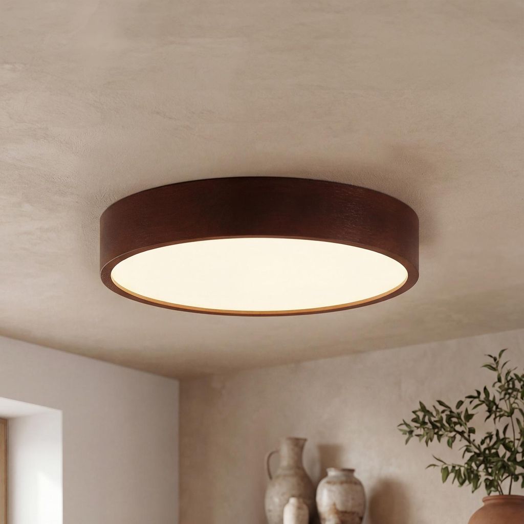 Moderne Deckenleuchte Wohnzimmer Flur Holz Glas rund Ø47cm flach vielseitig ARBARO Holzlampe