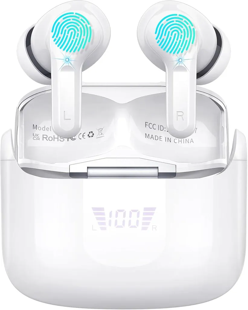 Bluetooth Kopfhörer In-Ear kabellos 5.3, 4 ENC Mikrofone, Noise Cancelling, 40 Std. Laufzeit, Deep Bass, USB-C, IP7 wasserdicht