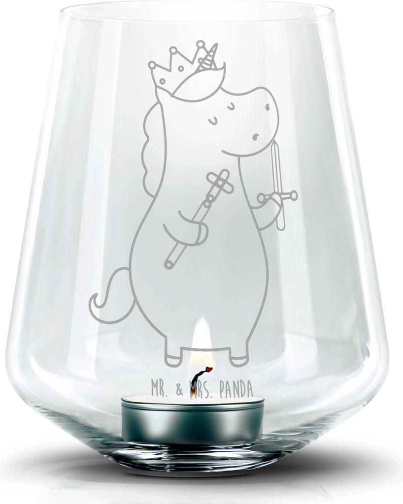 Mr. & Mrs. Panda Kerzenhalter Einhorn König mit Schwert - Transparent - Geschenk, Mittelalter, Ritter, Deko Windlicht, Unicorn, glas, Laterne, Ein...