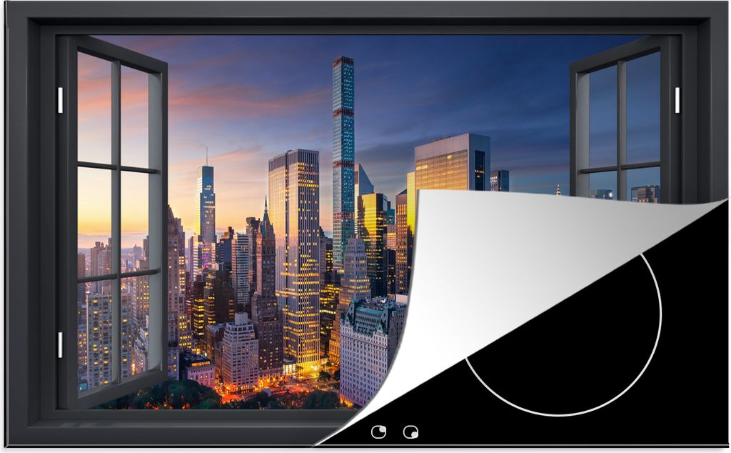 KitchenYeah Herdabdeckplatte Ansicht - New York - Skyline , 81x52cm, Küche Deko, Glaskeramikfeld Herdabdeckung, Abdeckplatte fùr Kochfeld