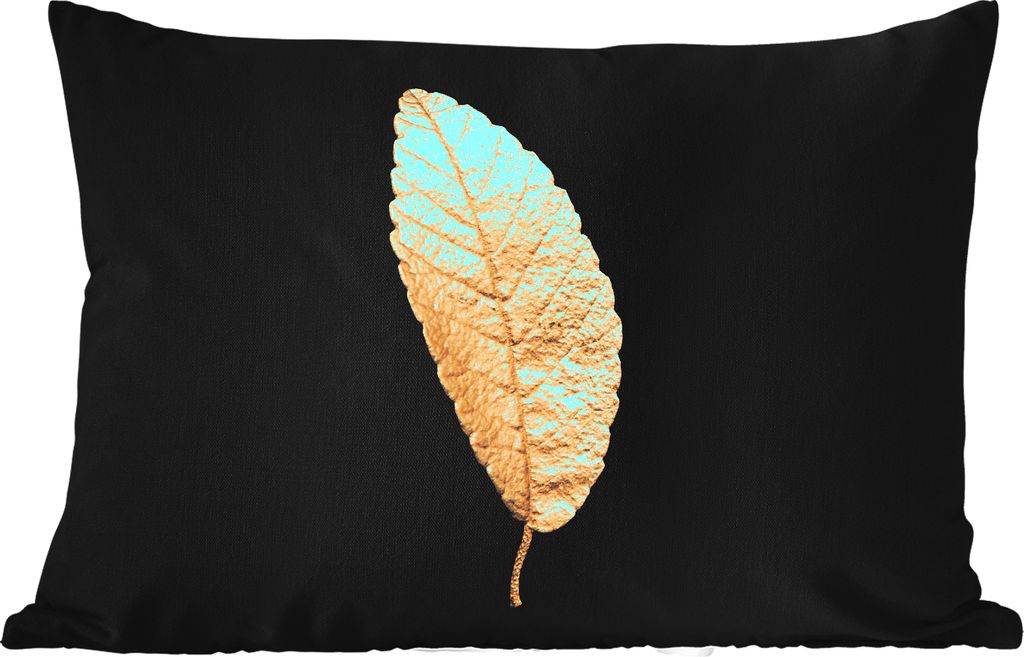 MuchoWow Outdoor Kissen - Schwarz und Gold - Blätter - Schwarz - Pflanzen - Luxus - 50x30 cm - Wetterfest - Lounge Kissen - Sofa kissen - Wohnzi...