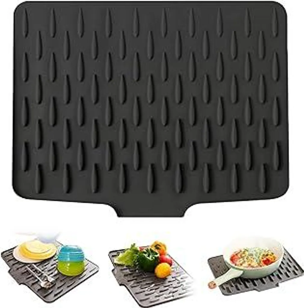 Tappetino scolapiatti, 40x32 cm Protezione antiscivolo per piani di lavoro in silicone resistente al calore e antiscivolo, tappetino scolapiatti pieghevole con struttura scanalata per piani di lavoro, lavelli (nero)