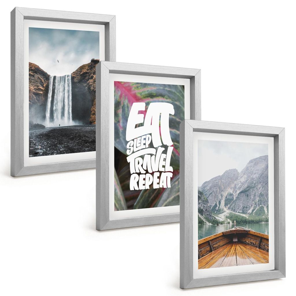 Bilder Set 3-teilig im silbergerahmten Rahmen – Wandbilder 3 Stück – gerahmte Poster für Wohnzimmer, Schlafzimmer und Flur – 20x30 cm – W...