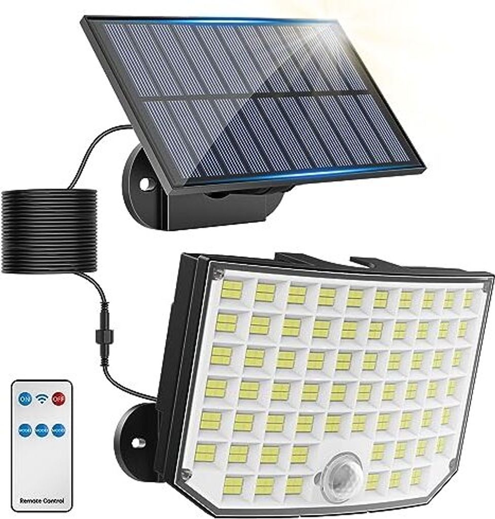 Solarleuchten im Freien, 256 LED, 3 Modi, leichter Bewegungssensor im Freien, IP65 wasserdicht, 180 ° Beleuchtungswinkel, Wandlicht, 5 m Kabelgarten,