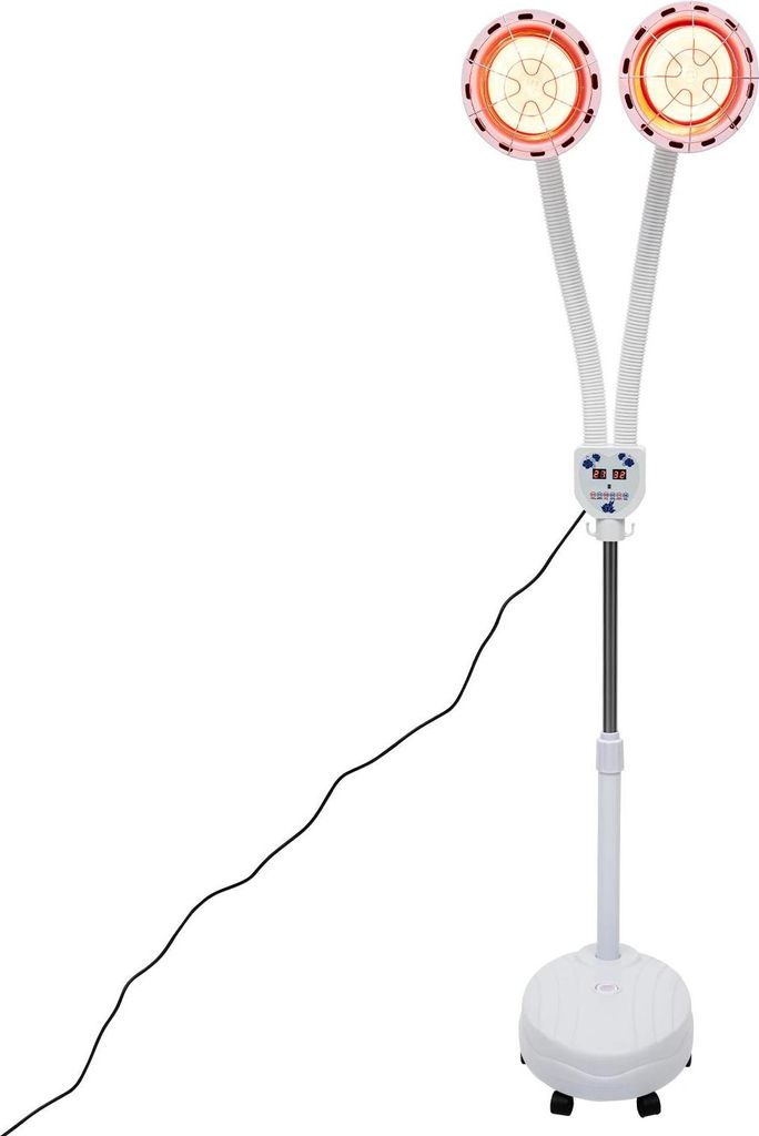 Infrarot Wärmelampe/Therapielampe - Doppelkopf Standlampe - 275 W - Fernbedienung - Temperatur einstellbar - 220 V EU-Stecker - Höhe 160 cm - Weiß