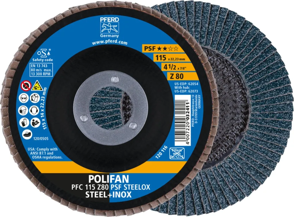 Disco PFERD POLIFAN Z80 PSF 115mm INOX - 10 pezzi alta resa