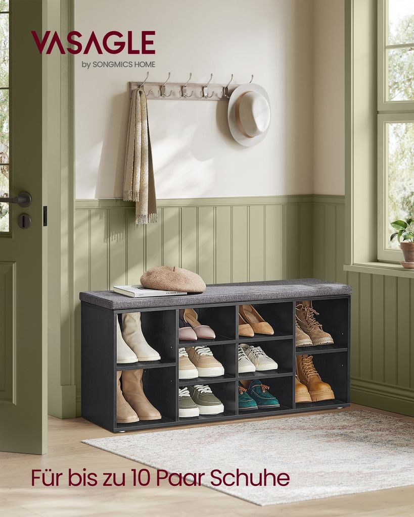 VASAGLE Schuhbank, Sitzbank, 10 Fächer, Länge 104 cm, Produktbild 