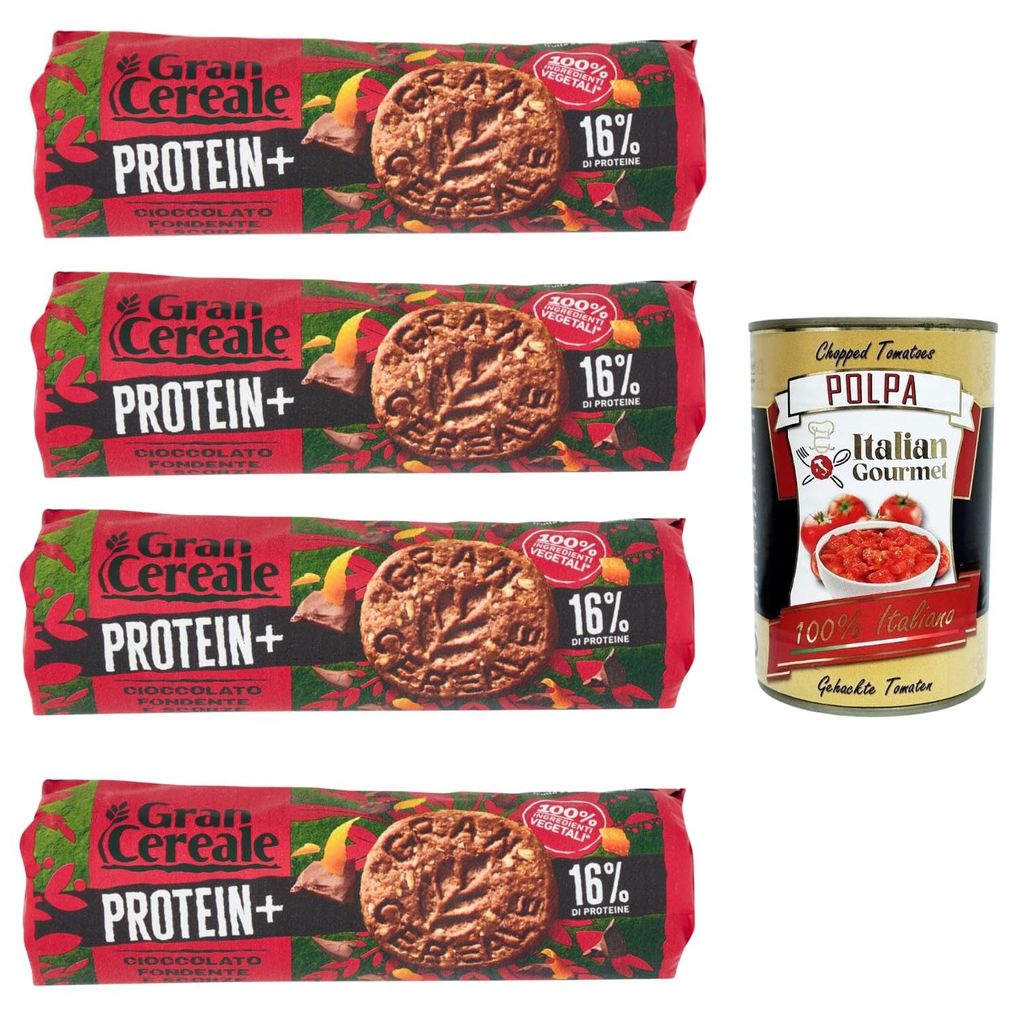 GranCereale PROTEIN+ Kekse 4x230g – 16% Protein, 100% pflanzlich, knusprig mit dunkler Schokolade – ohne Palmöl, recycelbare Verpackung + Ital...