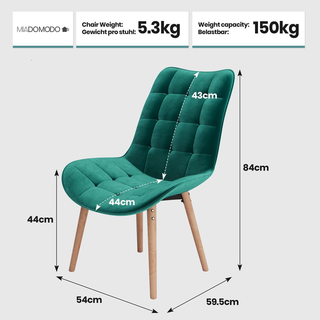 MIADOMODO® Esszimmerstühle - Grün, 2er Set, Sitzfläche aus Produktbild 3