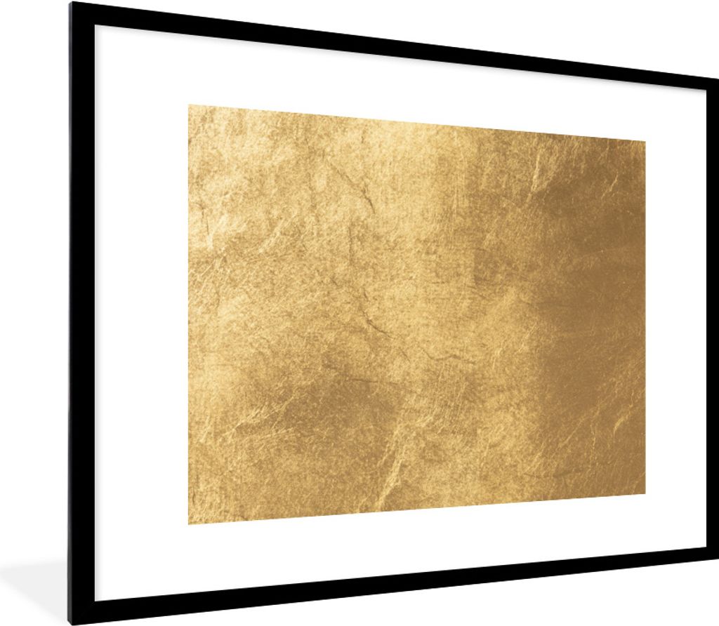 MuchoWow Gerahmtes Poster Licht fällt auf eine goldene Wand 80x60 cm - Poster mit Schwarzem Bilderrahmen Wandposter Rahmen Foto Bilder