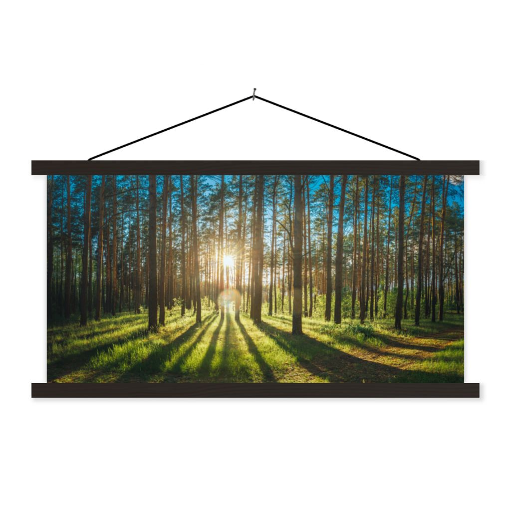 MuchoWow Textilposter Sonne - Bäume - Landschaft - Gras 120x60 cm mit schwarzem Rahmen - Dekoration Schlafzimmer