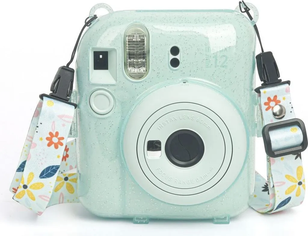 Protéger votre Instax Mini 12 : Étui Brocart Vert avec Rangement Photos