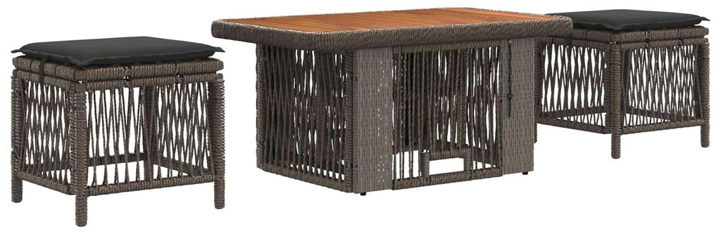 Garten Essgruppe 3 pcs Grau und Dunkelgrau Poly-Rattan
