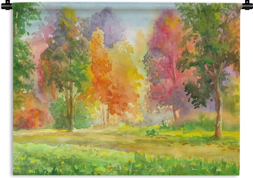 MuchoWow Wandteppich Wandbehang Eine bunte Illustration von Bäumen 120x90 cm Tapisserie Dekoration Wandtuch - Wohnen - Aufhänger für die Wand