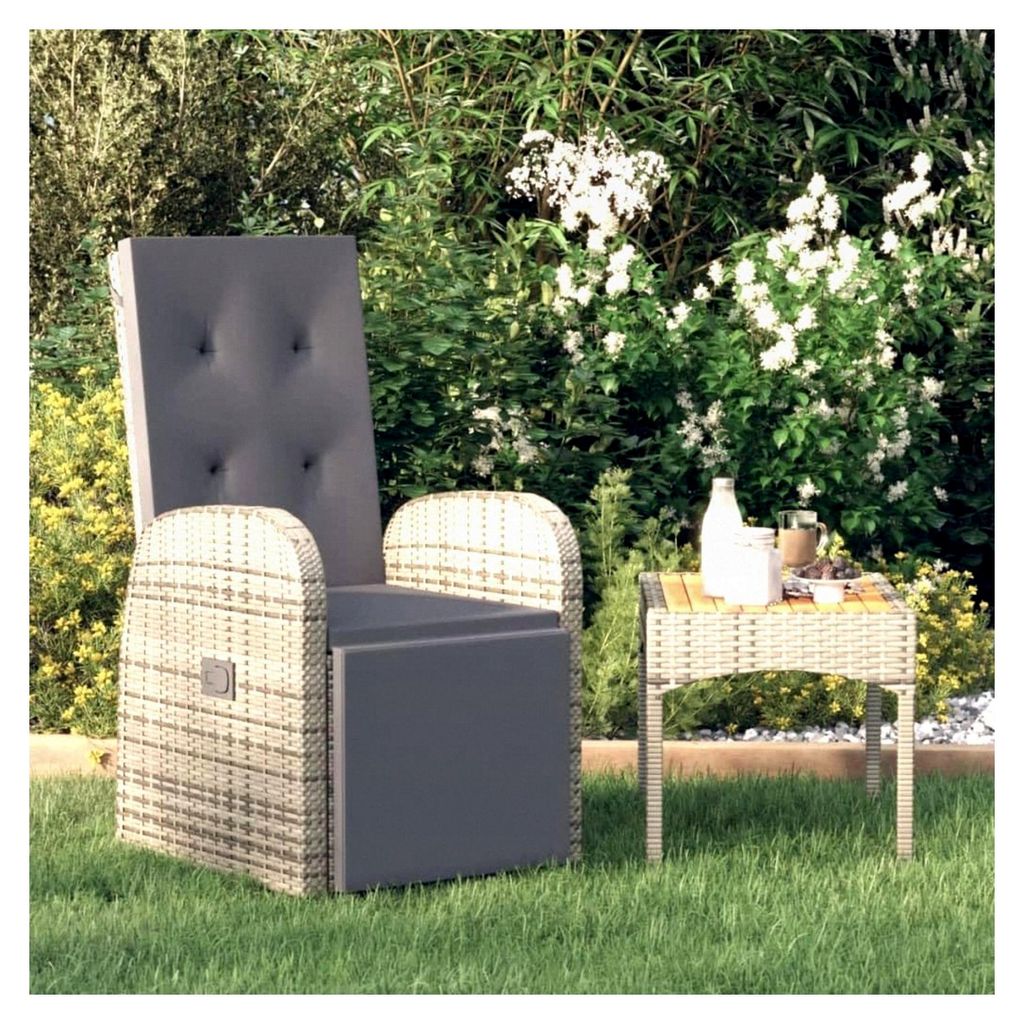 Gartenliegestuhl mit Auflage, Relaxstuhl, Hochlehner, Gartensessel aus Poly Rattan in Grau