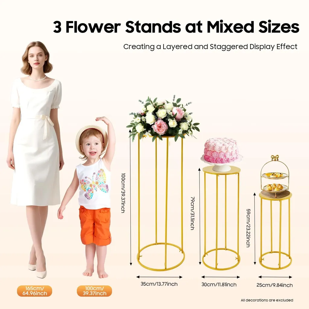 Décoration de Mariage : Lot de 3 Socles Dorés pour Centres de Table Chic - 5