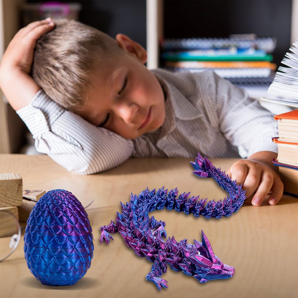 3D-gedruckter Drache Mit Ei – Bewegliche Kristall-Drachenfigur – 12,7 Cm – Blaugrüner Farbverlauf – Für Schreibtisch, Büro & Osterdeko – Achtung Scharfe Kanten