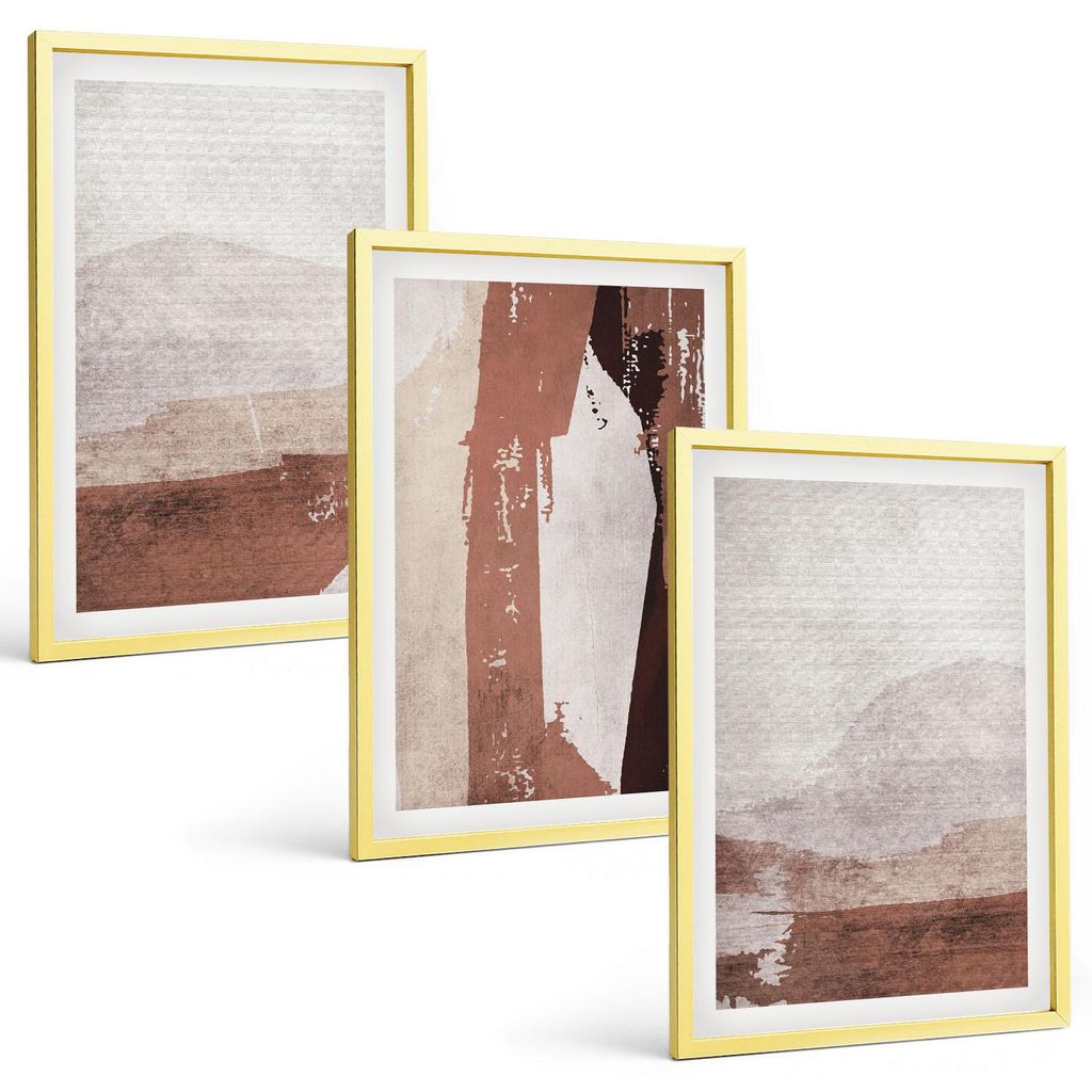 Bilder Set 3-teilig im Goldrahmen Rahmen – Wandbilder 3 Stück – gerahmte Poster für Wohnzimmer, Schlafzimmer und Flur – 40x60 cm – Braun-...