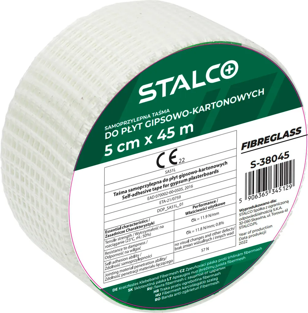 Bande adhésive pour joints de plaques de plâtre 50mm x 90m STALCO S-38090