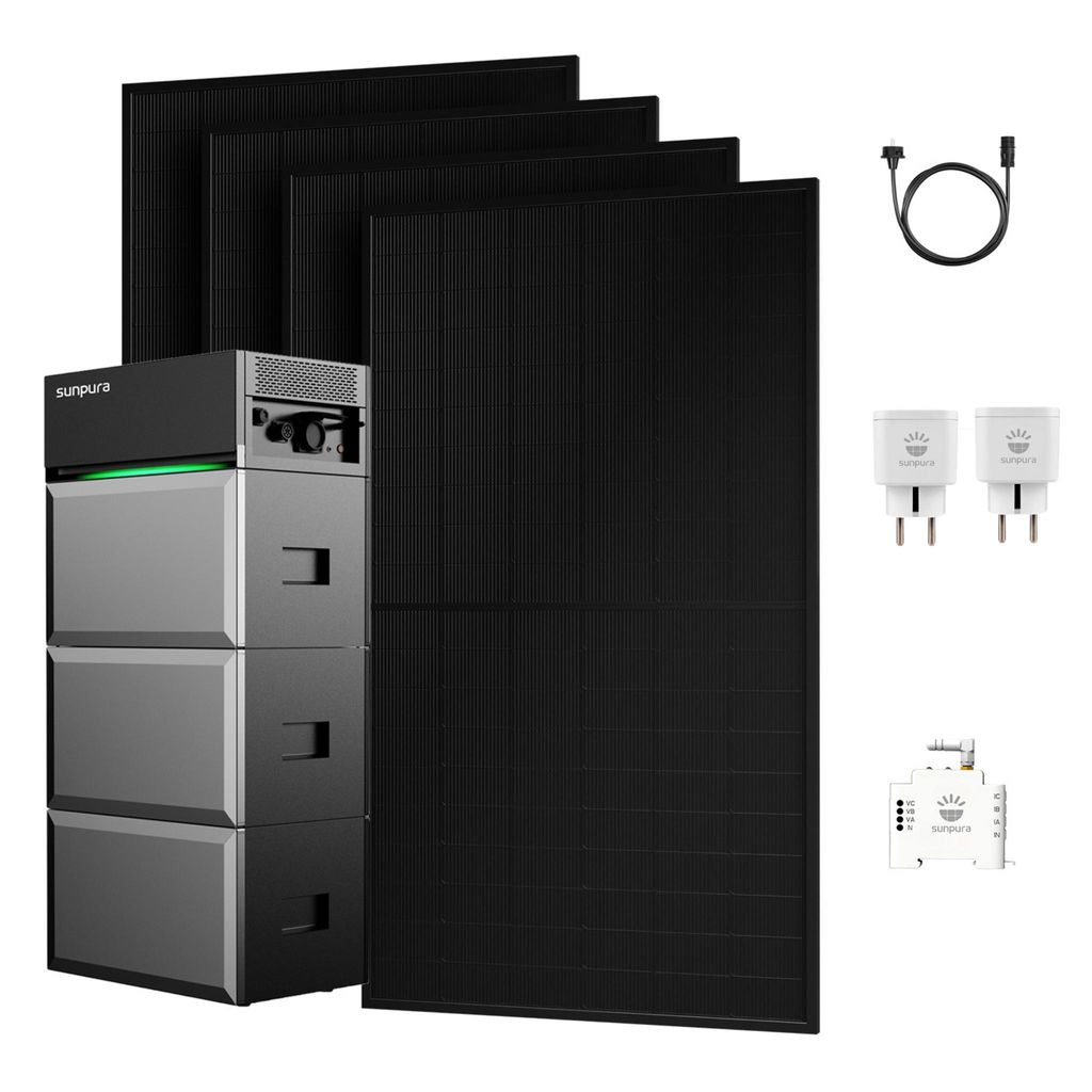 Balkonkraftwerk mit Speicher,Sunpura S2400 mit 2x B2400 Erweiterungsakku, 4x 500W Bifazial Solarpanel, Smarter Zähler & 2 Smart Plug(0% MwSt)