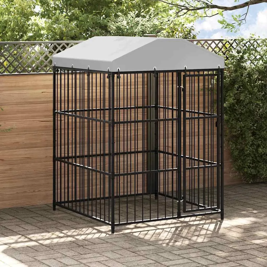 Chenil anti-évasion et abri pour chien avec toit robuste 150x150cm