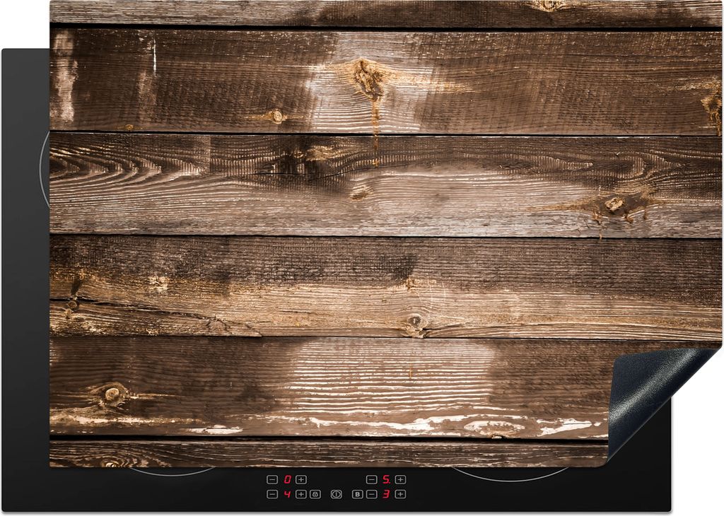 KitchenYeah Herdabdeckplatte Regale - Holz - Dunkel , 75x52cm, Küche Deko, Glaskeramikfeld Herdabdeckung, Abdeckplatte fùr Kochfeld