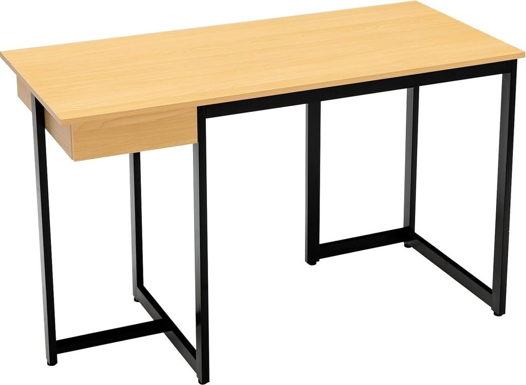 Schreibtisch mit Schublade, 120×55 cm Computertisch mit Metallrahmen & Fußpolstern, Bürotisch (Natur)