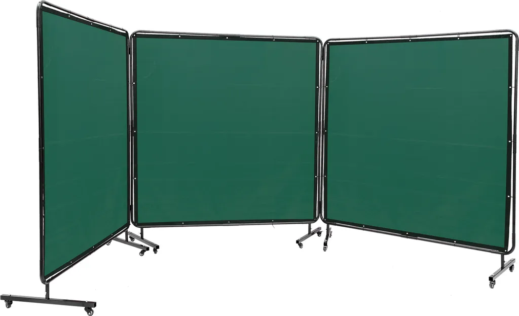 SucceBuy Schermo di protezione per saldatura a 3 pannelli 6' x 6' con telaio, tenda di protezione in vinile ignifugo, 12 ruote girevoli (6 bloccabili), mobile e professionale per l'officina, verde